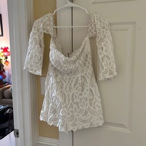 White off shoulder laced romper with bra made into it